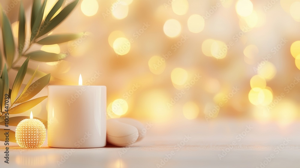Poster serenity with candles and soft glow background