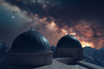Obraz premium Dome of a vintage mosque in the night with a stunning Milky Way background and mountains in the distance