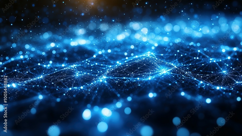 Aufkleber abstract blue network with glowing points and bokeh