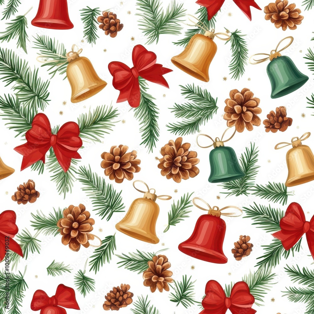 Sticker Festive Pattern of Christmas Bells and Decorations