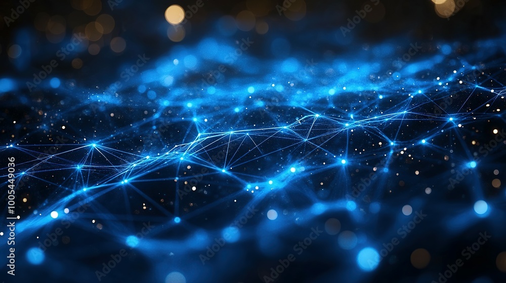Poster abstract blue network of connected lines and glowing points