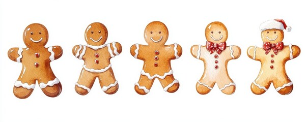 Set watercolor elements with Gingerbread cookies,Cup cocoa and sweets,cookies,sweet holiday card,Christmas menu,season greeting,xmas and New Year sweet composition,space for text.