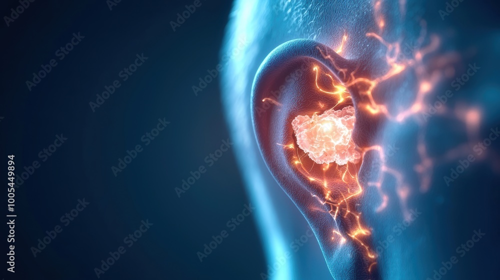 Poster neural activity in ear with abstract glow effect