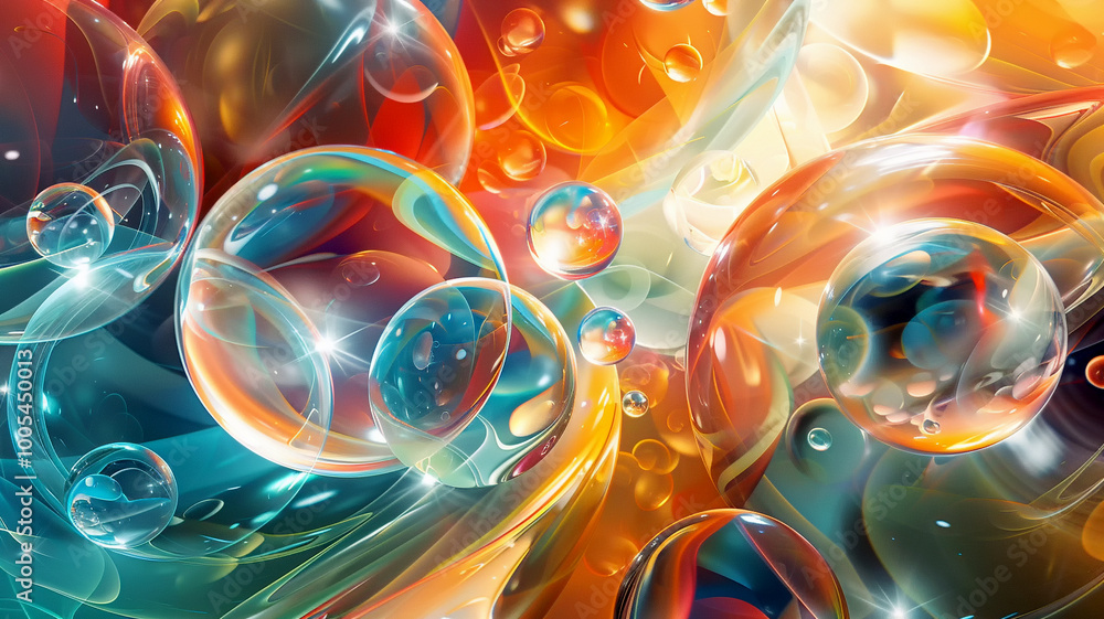Poster joyful bursts of color and light form abstract bubble patterns in a vibrant design