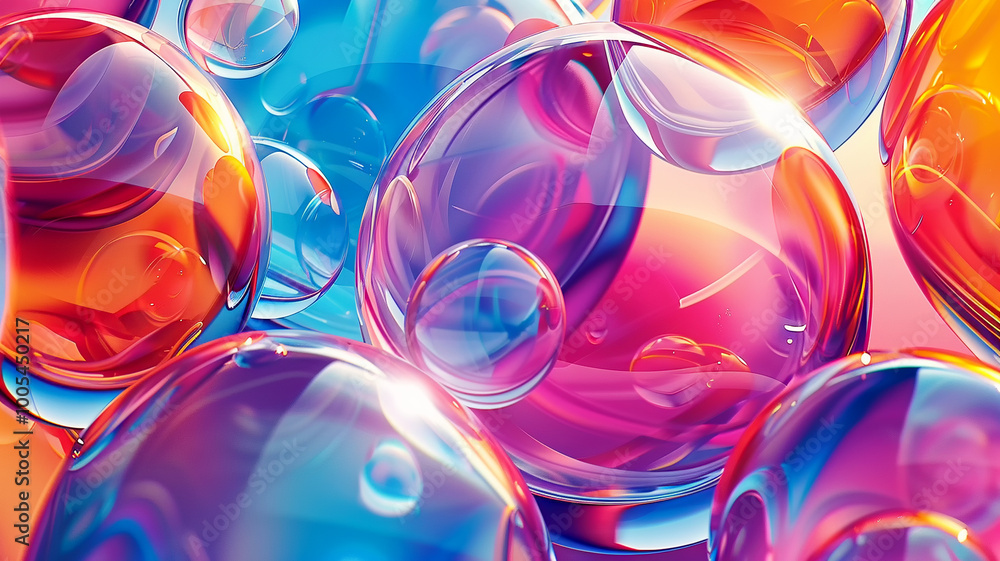 Poster colorful water droplets reflect light in vibrant patterns, creating a mesmerizing display