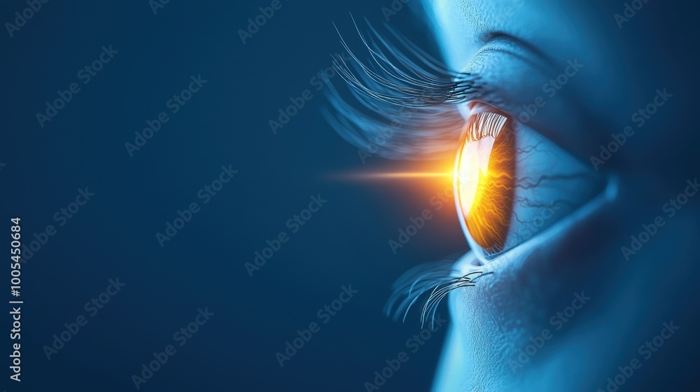 Poster eye with sparkling light reflection in close-up