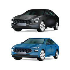 Fototapeta premium Set of two Luxury premium realistic sedan in black and blue color
