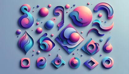 PNG Gradient bubble geometric shape cut out element set