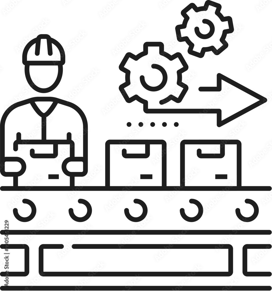 Poster manufacture, automatic and manual production line icon. factory automation, industry manual producti