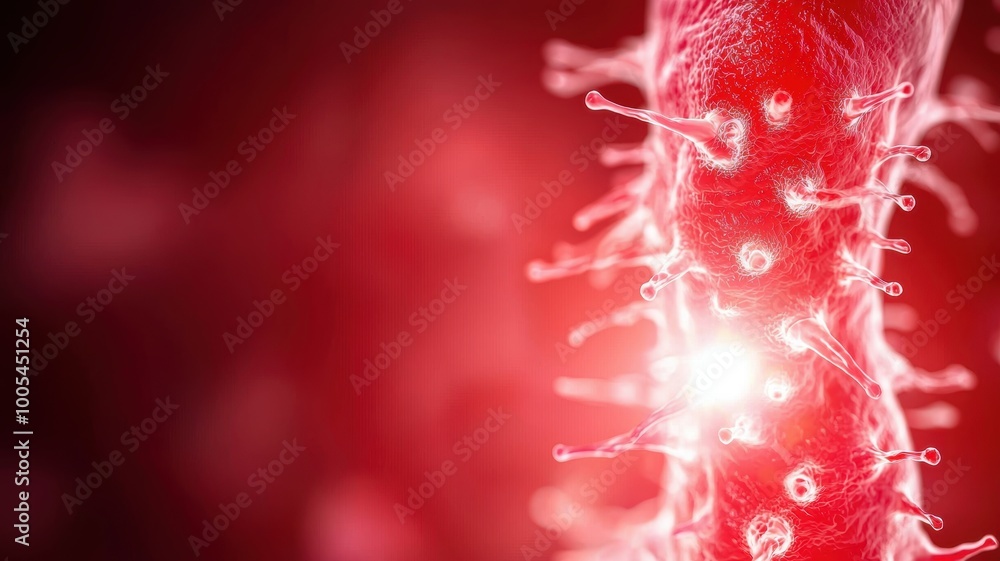 Poster close-up of viral structure with red background