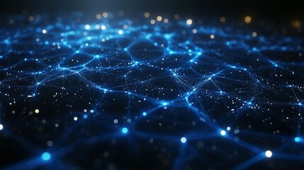 Obraz premium Abstract Blue Network with Glowing Nodes and Lines
