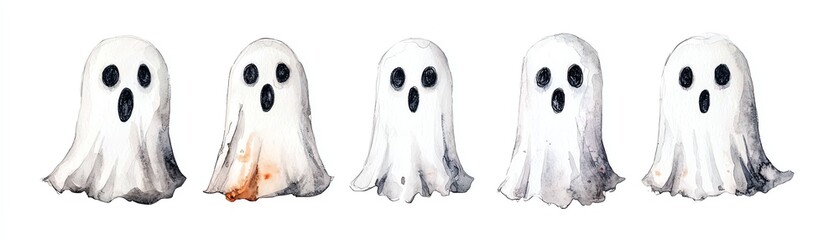 Obraz premium A collection of playful ghost illustrations, perfect for Halloween decorations, party themes, or spooky design projects.