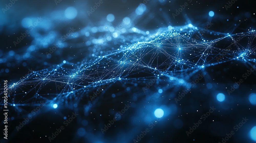 Poster abstract blue network with glowing nodes and lines