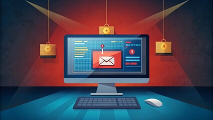 computer screen displays phishing email alert, highlighting cybersecurity threats. scene evokes sense of urgency and caution regarding ransomware attacks
