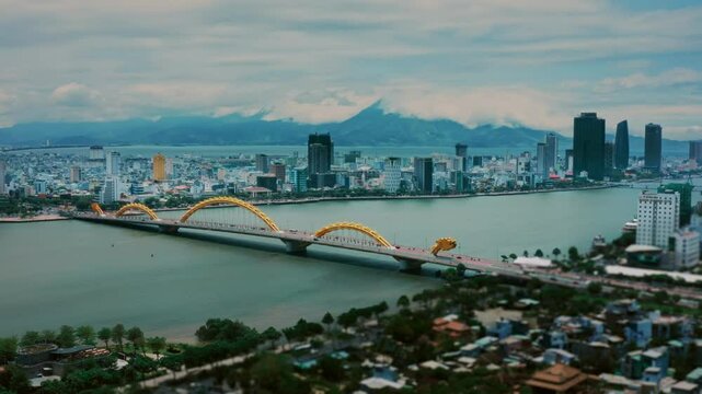 Aerial view of Dragon brigde, Da Nang city, Vietnam