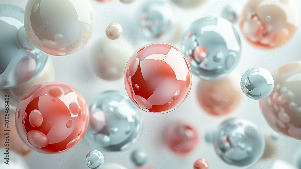Poster colorful floating spheres in a surreal abstract composition, creating a dreamy atmosphere