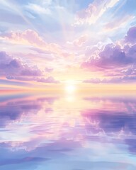 Fototapeta premium A vibrant, colorful sunrise over a calm, reflective ocean.