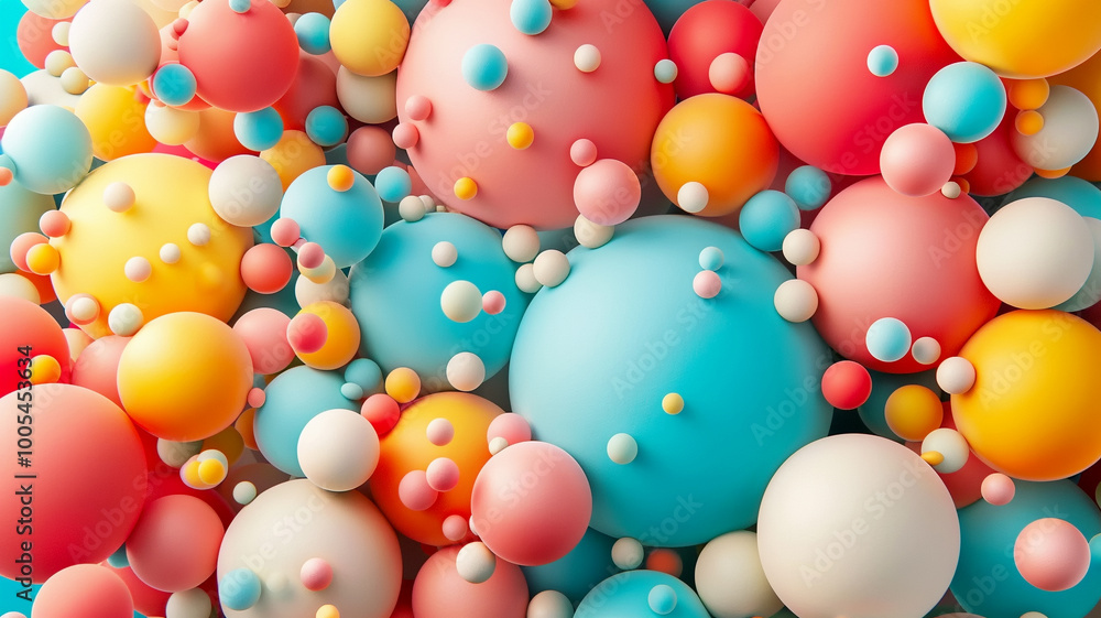 Poster colorful spheres of various sizes create an artistic display of geometric shapes
