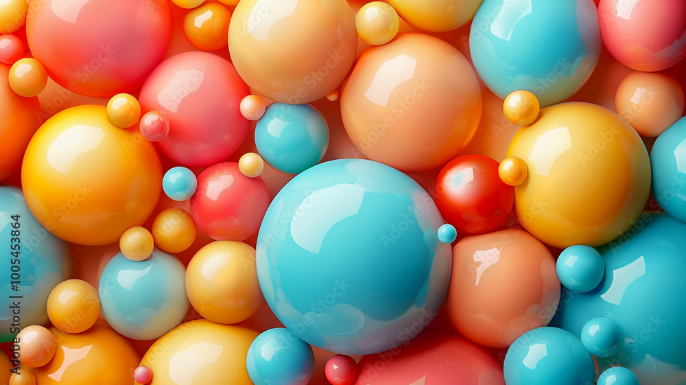 Poster colorful spheres of varying sizes create a playful and vibrant abstract background design