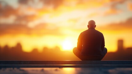 Peaceful Sunset Reflection by a Man in Nature