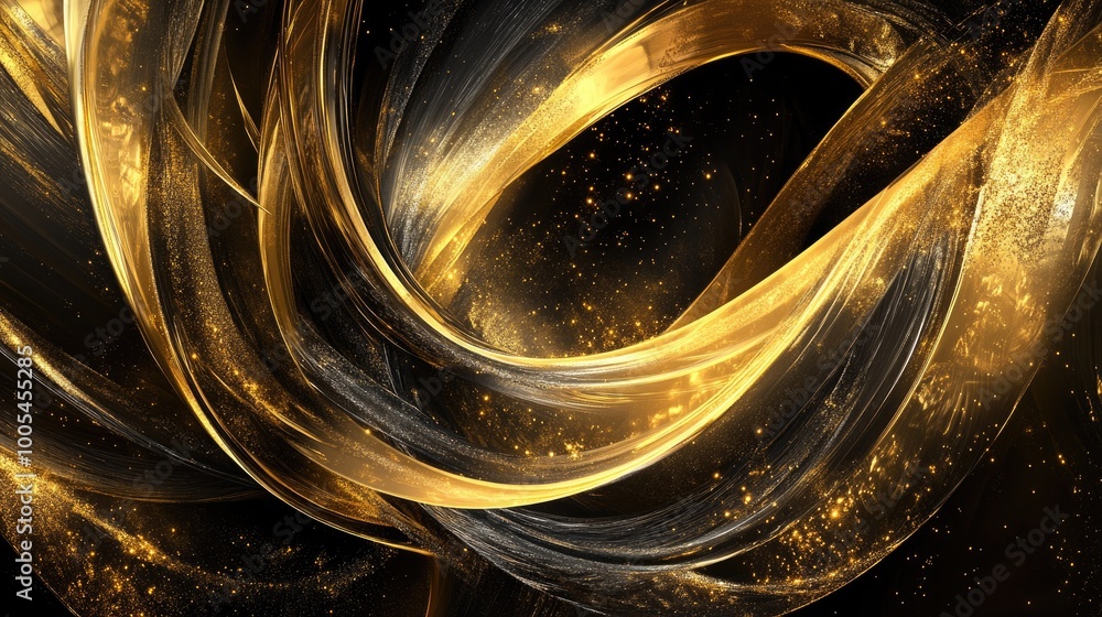 Poster abstract golden trails and luxurious patterns swirl across a dark, dynamic background, creating a st