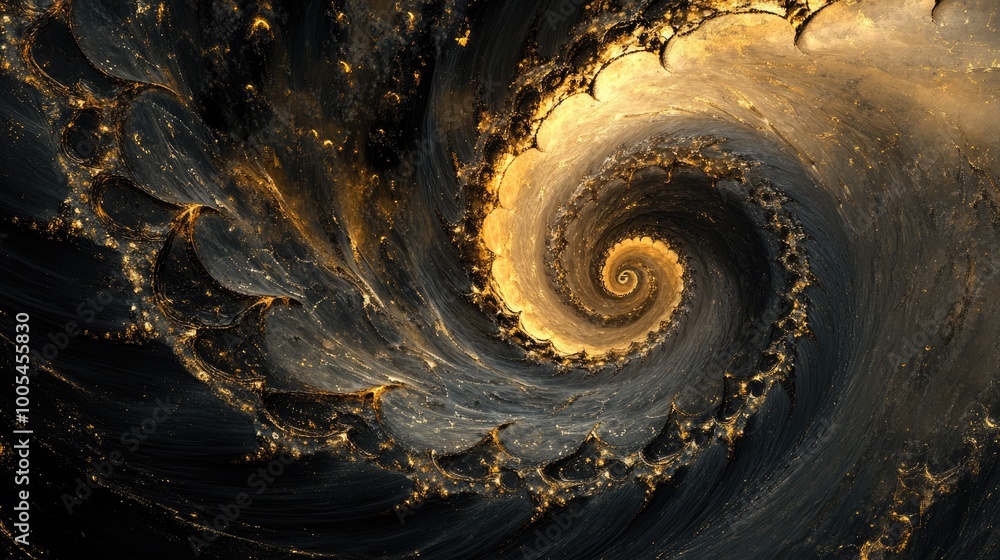Poster abstract golden trails and luxurious patterns swirl across a dark, dynamic background, creating a st