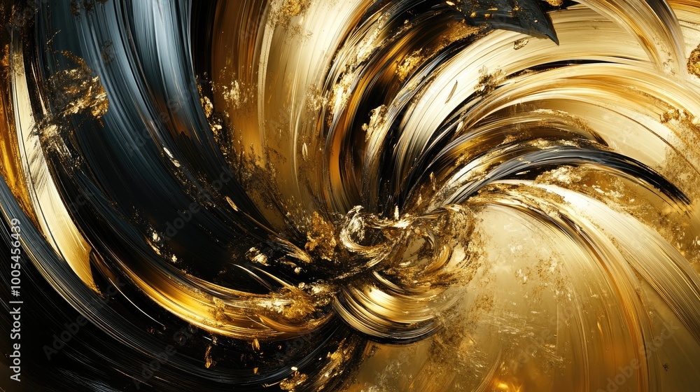 Poster Luxurious abstract design with rich textures and shimmering gold swirls, creating an opulent display of wealth on a dynamic backdrop