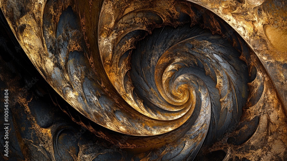Poster luxurious abstract design with rich textures and shimmering gold swirls, creating an opulent display