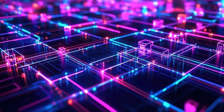 a 3d image of a maze with glowing lights