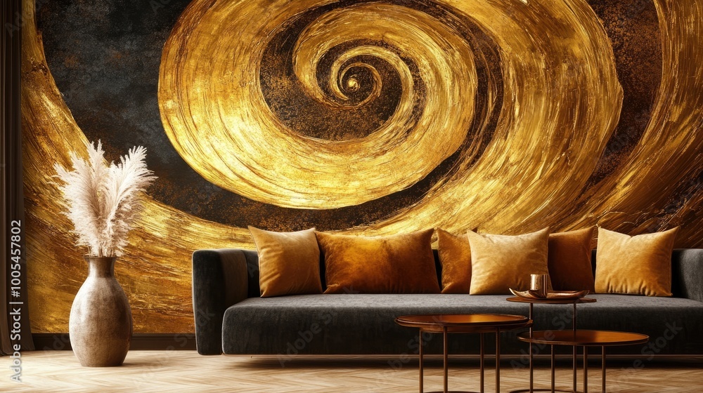 Poster luxurious swirling gold and deep velvet patterns form a mesmerizing abstract design on a dynamic bac