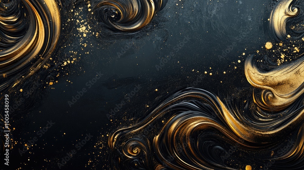 Aufkleber luxurious swirling gold patterns form a captivating abstract design on a dynamic dark background, ev
