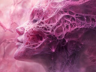 Abstract Digital Art: Dreamlike Face in Pink and Purple