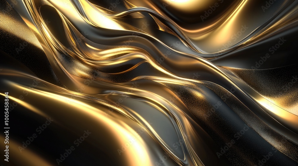 Poster mesmerizing abstract design with shimmering gold accents and swirling shapes on a deep, dynamic back