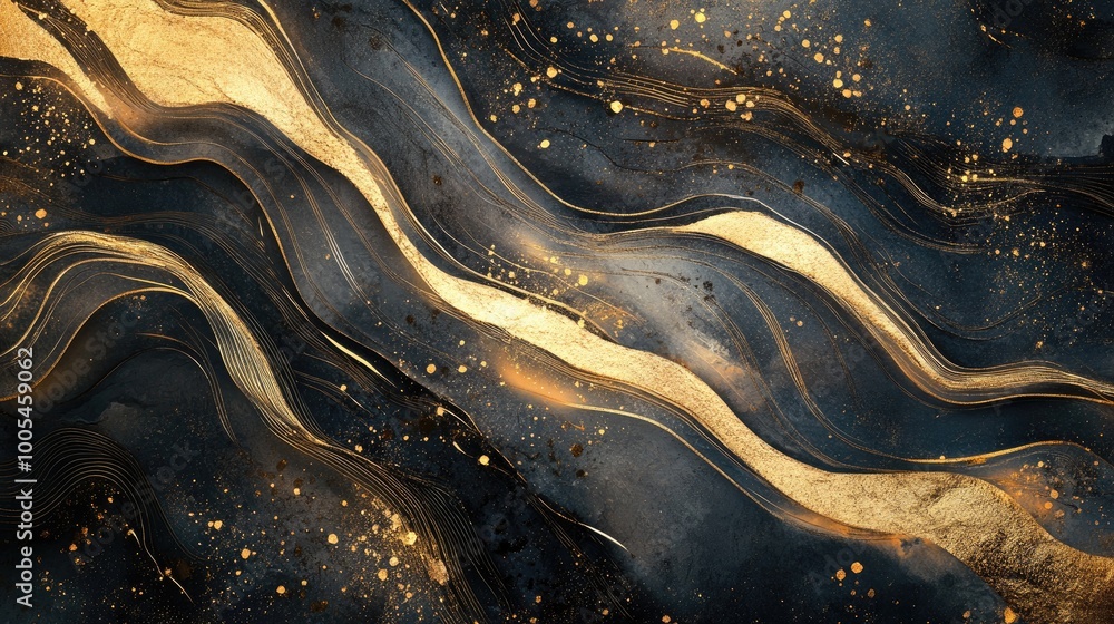 Aufkleber mesmerizing abstract pattern of gold trails and deep, luxurious textures on a dynamic background, ev