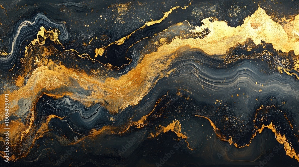 Aufkleber mesmerizing abstract pattern of gold trails and deep, luxurious textures on a dynamic background, ev