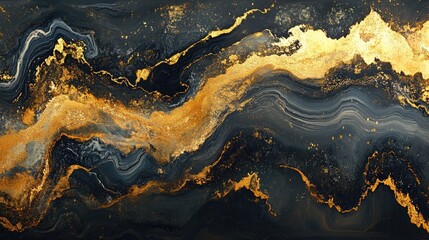 Mesmerizing abstract pattern of gold trails and deep, luxurious textures on a dynamic background, evoking opulence and grandeur