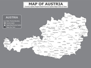 Obraz premium European Country Geography Political map. Political map of country with capital, province or state capital, major cities and town.