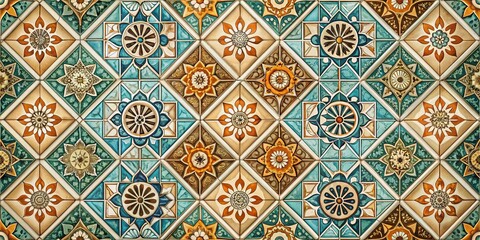 A captivating mosaic of vibrant, intricately designed tiles, showcasing a symphony of colors and patterns, weaving a tapestry of beauty.