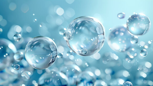 Captivating bubbles floating gracefully in shimmering blue water