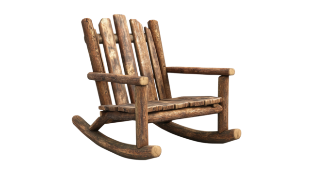 rustic wooden chair on a transparent background