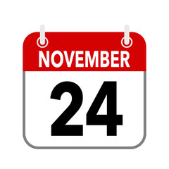 24 November, calendar icon isolated on white background.