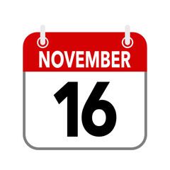 16 November, calendar icon isolated on white background.