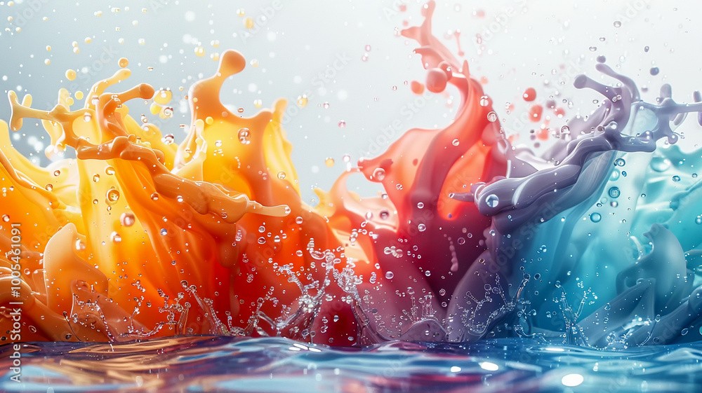 Poster vivid splashes of paint dancing in water create a vibrant display of color and motion