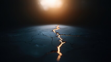 Cracked Surface with Fiery Light at Dusk