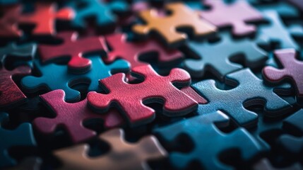 Colorful jigsaw puzzle pieces scattered on the table, Puzzle pieces forming a brand identity