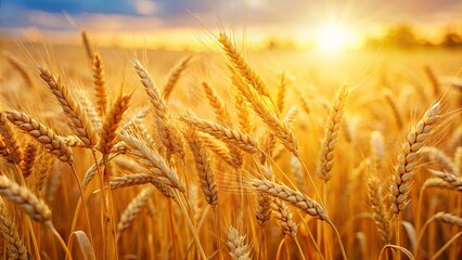 Fototapeta premium Golden Wheat Field Glowing in the Sunset Light