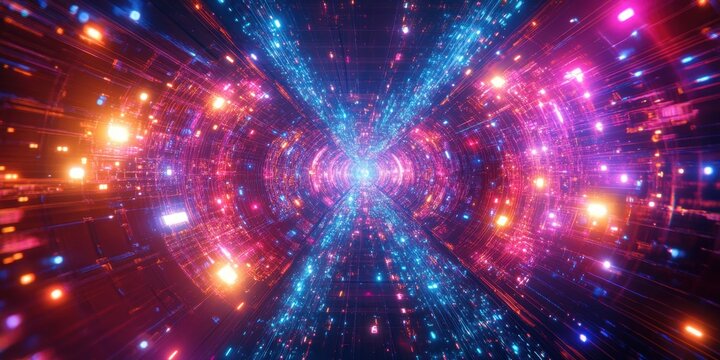 a colorful tunnel with lights and a black background