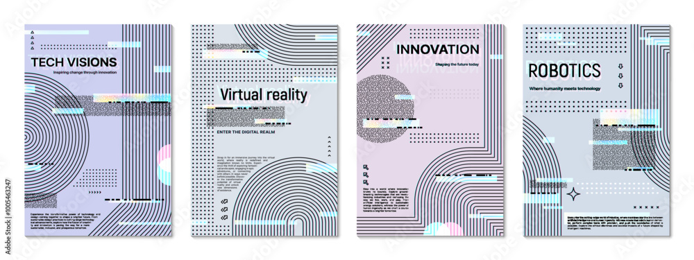 Poster futuristic glitch poster or cover background template with abstract digital distortion, holographic 