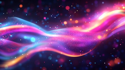 Obraz premium Abstract neon wave with colorful glowing lights on a black background.