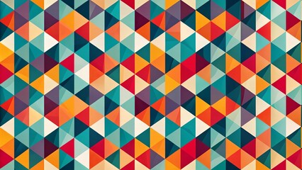 Geometric pattern featuring vibrant triangular shapes in a spectrum of colors.